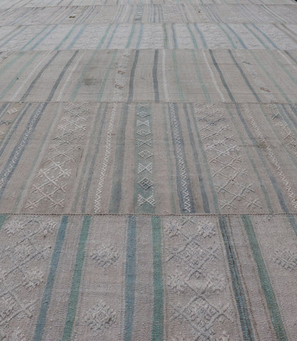 Measures: 10'4 x 16'8 Large Vintage Neutral Paneled Kilim Flat - Weave in Neutral Muted Tones. Keivan Woven Arts /rug / EN - 14424, country of origin / type: Turkey / Kilim 1950s Large Vintage Hand Woven neutral paneled Kilim flat - weave. This vin... - Keivan Woven ArtsEN - 14424 - 22758Rug