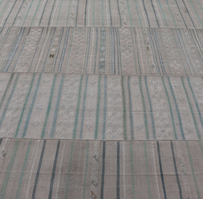 Measures: 10'4 x 16'8 Large Vintage Neutral Paneled Kilim Flat - Weave in Neutral Muted Tones. Keivan Woven Arts /rug / EN - 14424, country of origin / type: Turkey / Kilim 1950s Large Vintage Hand Woven neutral paneled Kilim flat - weave. This vin... - Keivan Woven ArtsEN - 14424 - 22758Rug