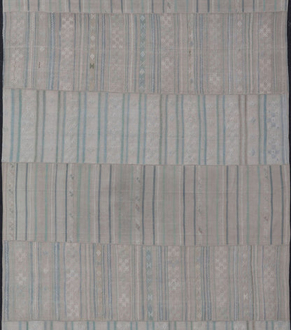 Measures: 10'4 x 16'8 Large Vintage Neutral Paneled Kilim Flat - Weave in Neutral Muted Tones. Keivan Woven Arts /rug / EN - 14424, country of origin / type: Turkey / Kilim 1950s Large Vintage Hand Woven neutral paneled Kilim flat - weave. This vin... - Keivan Woven ArtsEN - 14424 - 22758Rug