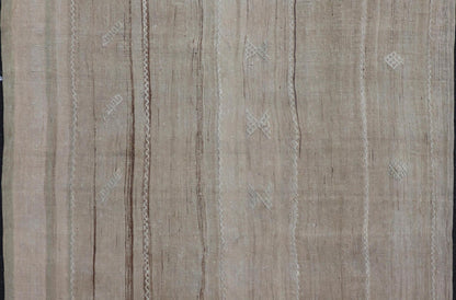 Vintage Turkish Kilim Rug with Subtle Beige Stripes and Intricate Embellishments - Keivan Woven ArtsEN - 14451Rug