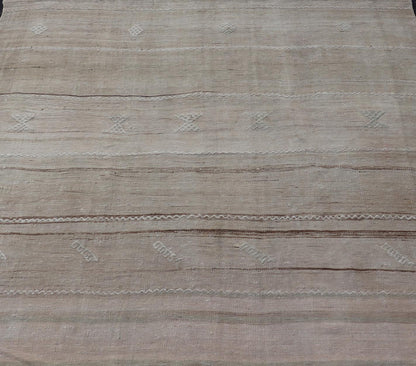 Vintage Turkish Kilim Rug with Subtle Beige Stripes and Intricate Embellishments - Keivan Woven ArtsEN - 14451Rug