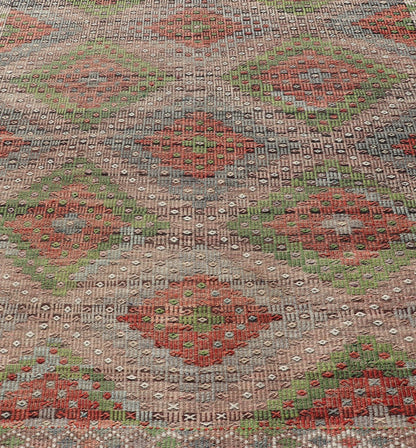 Vintage Turkish Embroidered Flat - Weave Rug with Geometric Design With Green Measures: 7'1 x 8'1 Vintage Turkish Embroidered Flat - Weave Rug with Geometric Design With Green. Keivan Woven Arts - Geometric design vintage Kilim rug from Turkey r... - Keivan Woven ArtsEN - 14459 - 22962Rug