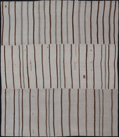 Measures: 13'7 x 15'7 Large Turkish Vintage Flat - Weave in Light Brown and Cream with Stripe Design. Keivan Woven Arts / rug EN - 14462, country of origin / type: Turkey / Kilim, circa 1950 This vintage striped design Turkish Kilim rendered in shade... - Keivan Woven ArtsEN - 14462 - 22764Rug
