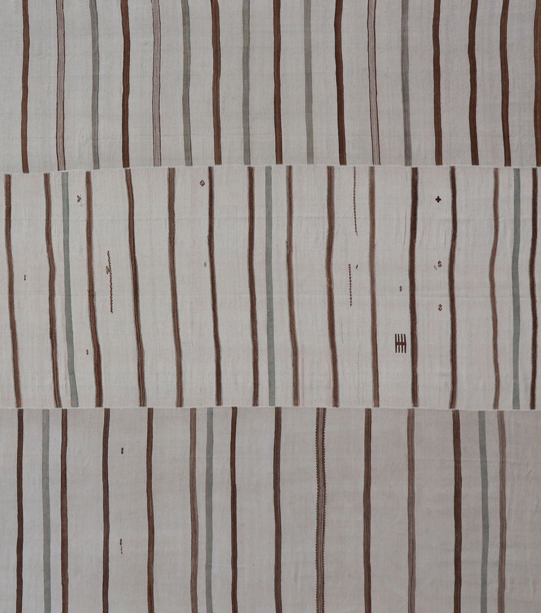 Measures: 13'7 x 15'7 Large Turkish Vintage Flat - Weave in Light Brown and Cream with Stripe Design. Keivan Woven Arts / rug EN - 14462, country of origin / type: Turkey / Kilim, circa 1950 This vintage striped design Turkish Kilim rendered in shade... - Keivan Woven ArtsEN - 14462 - 22764Rug