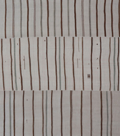 Measures: 13'7 x 15'7 Large Turkish Vintage Flat - Weave in Light Brown and Cream with Stripe Design. Keivan Woven Arts / rug EN - 14462, country of origin / type: Turkey / Kilim, circa 1950 This vintage striped design Turkish Kilim rendered in shade... - Keivan Woven ArtsEN - 14462 - 22764Rug