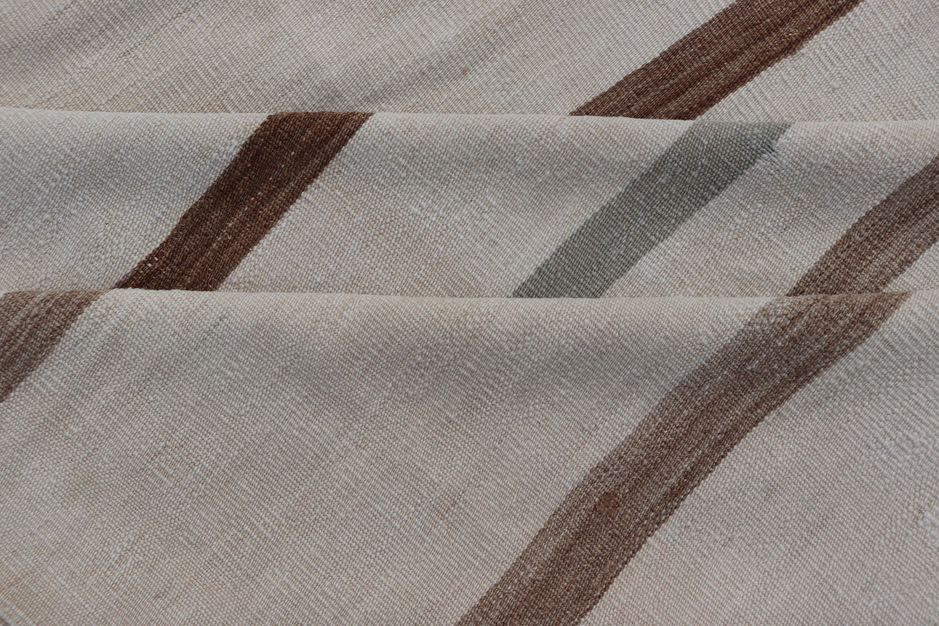 Measures: 13'7 x 15'7 Large Turkish Vintage Flat - Weave in Light Brown and Cream with Stripe Design. Keivan Woven Arts / rug EN - 14462, country of origin / type: Turkey / Kilim, circa 1950 This vintage striped design Turkish Kilim rendered in shade... - Keivan Woven ArtsEN - 14462 - 22764Rug