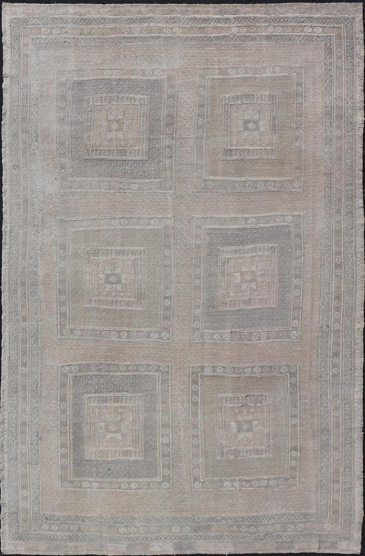 Measures: 6'1 x 9'11 Vintage Turkish Embroidered Rug with Geometric Box Design in Earthy Tones. Keivan Woven Arts / rug EN - 14464, country of origin / type: Turkey / Kilim, circa 1950 This geometric Kilim from Turkey bears a repeating large box de... - Keivan Woven ArtsEN - 14464 - 21817