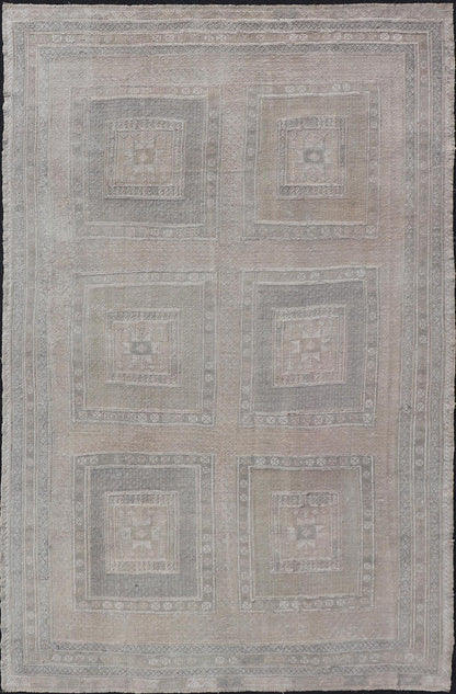 Measures: 6'1 x 9'11 Vintage Turkish Embroidered Rug with Geometric Box Design in Earthy Tones. Keivan Woven Arts / rug EN - 14464, country of origin / type: Turkey / Kilim, circa 1950 This geometric Kilim from Turkey bears a repeating large box de... - Keivan Woven ArtsEN - 14464 - 21817Rug