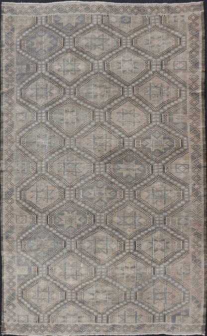 Measures: 6'0 x 9'10 Vintage Turkish Embroidered Flat - Weave Rug with Geometric Diamond Design. Keivan Woven Arts - Geometric design vintage Kilim rug from Turkey rug EN - 14480, country of origin / type: Turkey / Kilim, circa 1950. Featuring a ... - Keivan Woven ArtsEN - 14480 - 22770Rug