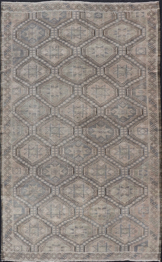 Measures: 6'0 x 9'10 Vintage Turkish Embroidered Flat - Weave Rug with Geometric Diamond Design. Keivan Woven Arts - Geometric design vintage Kilim rug from Turkey rug EN - 14480, country of origin / type: Turkey / Kilim, circa 1950. Featuring a ... - Keivan Woven ArtsEN - 14480 - 22770