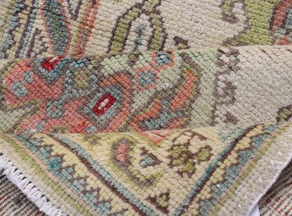 Measures: 2'10 x 5'8 Layered Medallion Vintage Turkish Area Rug Oushak with Geometric Motifs. Country of origin: Turkey; type: Oushak; design: Medallion; Keivan Woven Arts: rug EN - 14495; Layered medallion antique Turkish Oushak rug sub - geometric mo... - Keivan Woven ArtsEN - 14495 - 22782Rug