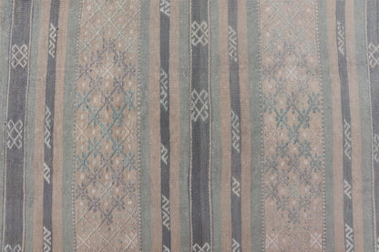 Paneled Vintage Turkish Stripe Kilim in Gray Blue, Green, and Earthy Tones. Keivan Woven Arts - Rug EN - 14496, country of origin / type: Turkey / Kilim, circa 1950 Measures: 9'8 x 11'5 Woven during the mid - 20th century in Turkey, this Kilim is dec... - Keivan Woven ArtsEN - 14496 - 23762Rug