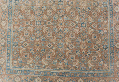 Measures: 3'4 x 11'0 Vintage Persian Tabriz Runner with All - Over Floral Design in Tan and Blue. Keivan Woven Arts / rug EN - 14502, country of origin/ type: Iran / Tabriz, circa 1950 This Persian runner with a sophisticated, all - over design fe... - Keivan Woven ArtsEN - 14502 - 23042Rug
