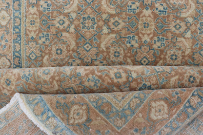 Measures: 3'4 x 11'0 Vintage Persian Tabriz Runner with All - Over Floral Design in Tan and Blue. Keivan Woven Arts / rug EN - 14502, country of origin/ type: Iran / Tabriz, circa 1950 This Persian runner with a sophisticated, all - over design fe... - Keivan Woven ArtsEN - 14502 - 23042Rug