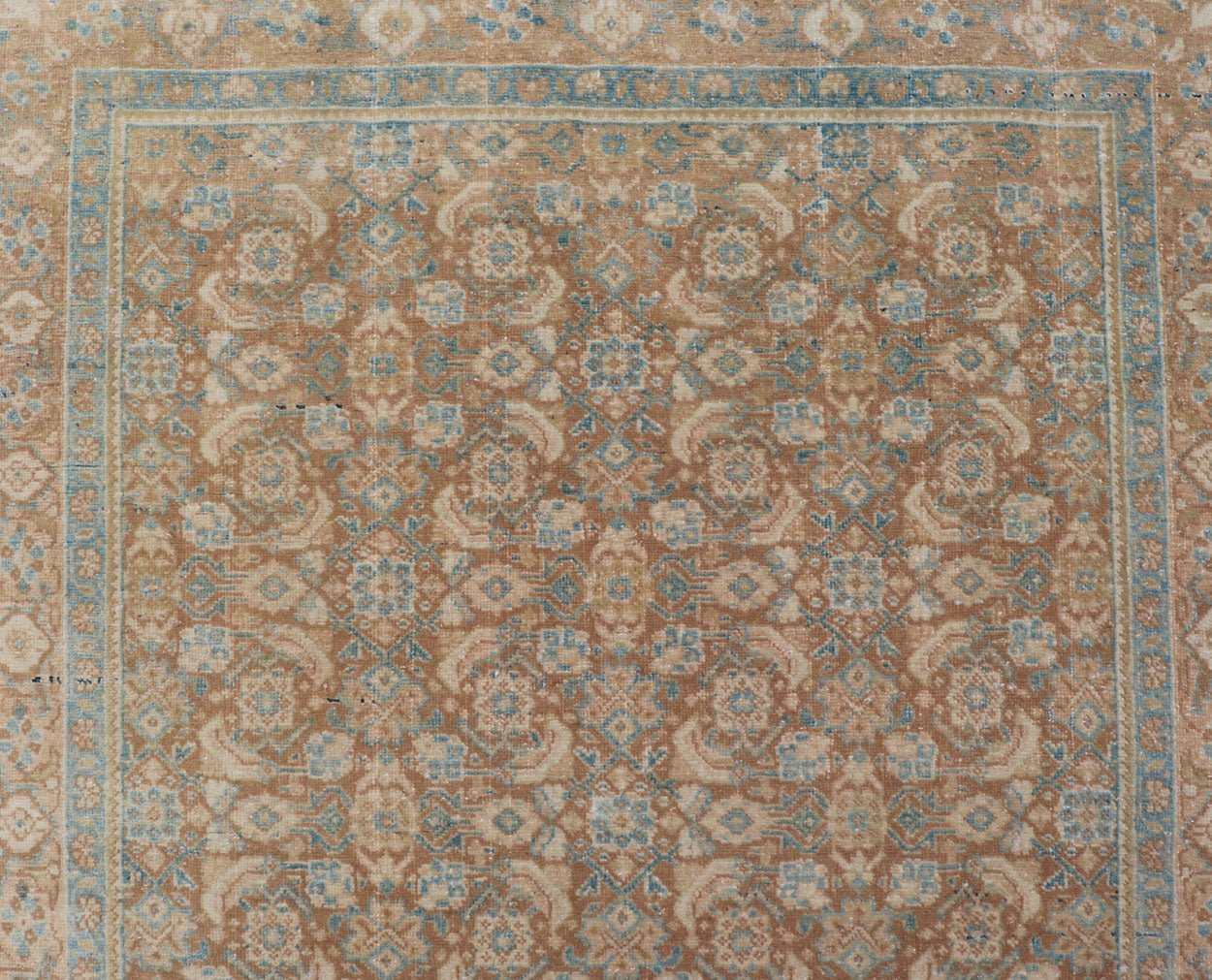 Measures: 3'4 x 11'0 Vintage Persian Tabriz Runner with All - Over Floral Design in Tan and Blue. Keivan Woven Arts / rug EN - 14502, country of origin/ type: Iran / Tabriz, circa 1950 This Persian runner with a sophisticated, all - over design fe... - Keivan Woven ArtsEN - 14502 - 23042Rug