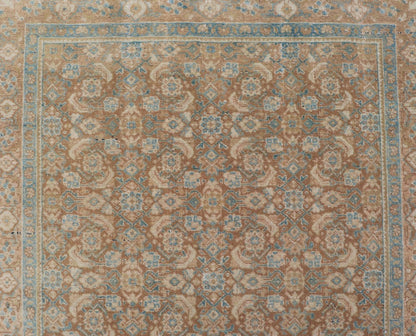Measures: 3'4 x 11'0 Vintage Persian Tabriz Runner with All - Over Floral Design in Tan and Blue. Keivan Woven Arts / rug EN - 14502, country of origin/ type: Iran / Tabriz, circa 1950 This Persian runner with a sophisticated, all - over design fe... - Keivan Woven ArtsEN - 14502 - 23042Rug