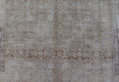 Measures: 5'4 x 10'1 Persian Hamedan Vintage Gallery Rug with Sub - Geometric Design Earth Tones. Keivan Woven Arts / rug EN - 14503, country of origin / type: Iran / Hamedan, circa 1940 This beautiful Hamedan gallery runner from Persia features... - Keivan Woven ArtsEN - 14503 - 18673Rug