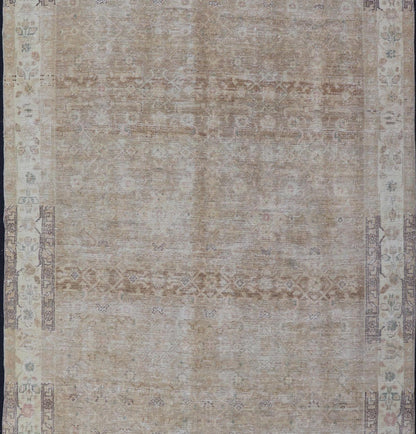 Measures: 5'4 x 10'1 Persian Hamedan Vintage Gallery Rug with Sub - Geometric Design Earth Tones. Keivan Woven Arts / rug EN - 14503, country of origin / type: Iran / Hamedan, circa 1940 This beautiful Hamedan gallery runner from Persia features... - Keivan Woven ArtsEN - 14503 - 18673Rug