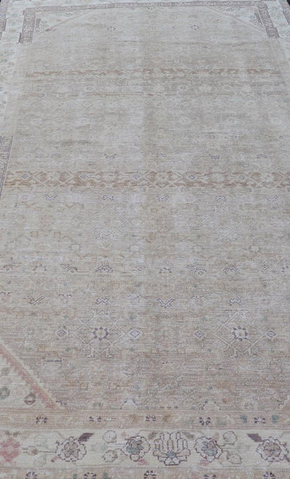 Measures: 5'4 x 10'1 Persian Hamedan Vintage Gallery Rug with Sub - Geometric Design Earth Tones. Keivan Woven Arts / rug EN - 14503, country of origin / type: Iran / Hamedan, circa 1940 This beautiful Hamedan gallery runner from Persia features... - Keivan Woven ArtsEN - 14503 - 18673Rug