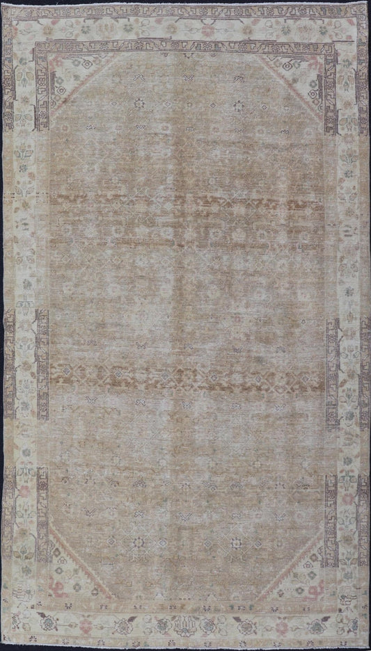 Measures: 5'4 x 10'1 Persian Hamedan Vintage Gallery Rug with Sub - Geometric Design Earth Tones. Keivan Woven Arts / rug EN - 14503, country of origin / type: Iran / Hamedan, circa 1940 This beautiful Hamedan gallery runner from Persia features... - Keivan Woven ArtsEN - 14503 - 18673Rug