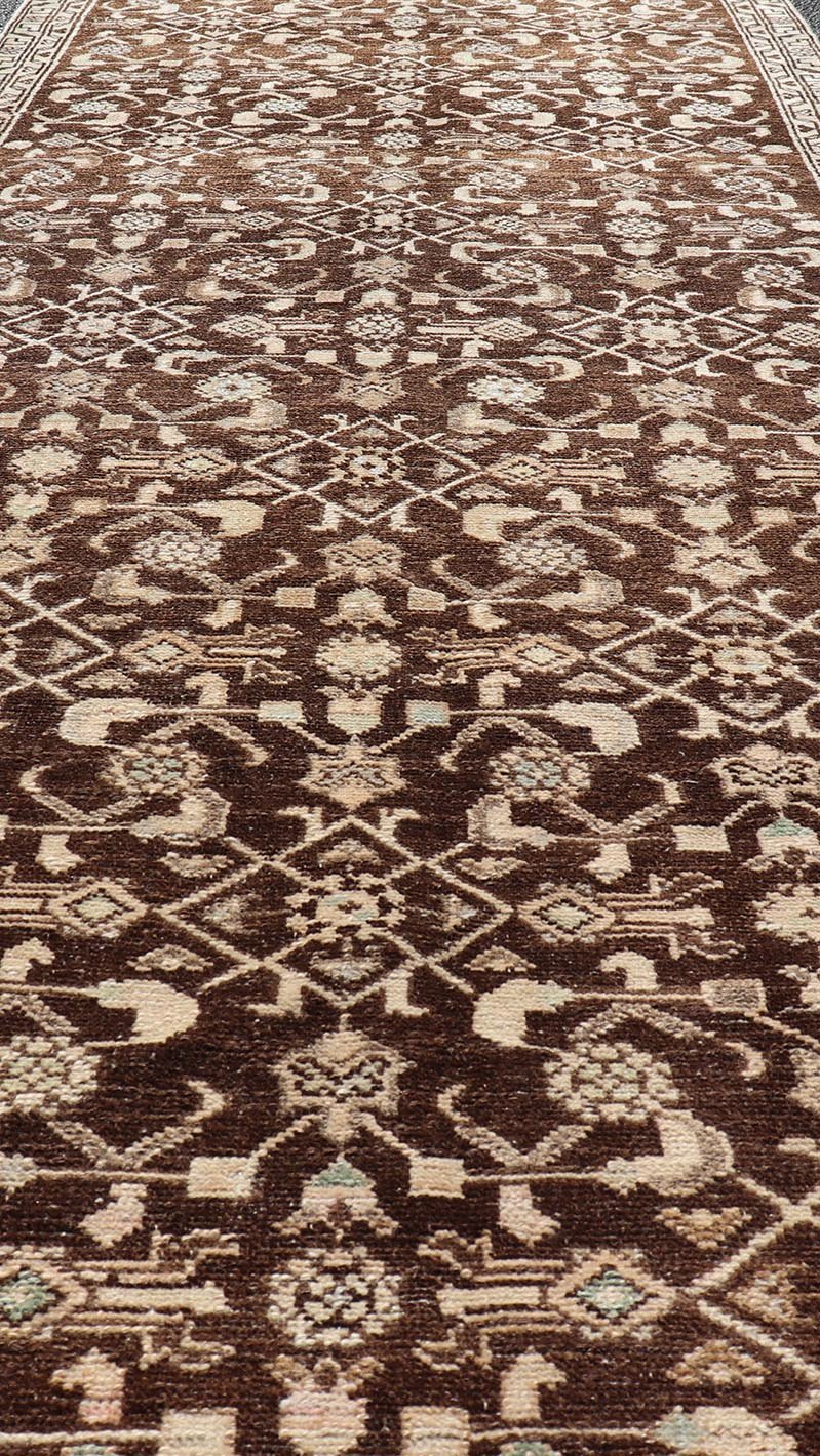 Measures: 3'3 x 9'11 Vintage Persian Mahal Runner with All - Over Herati Design. Keivan Woven Arts / rug EN - 14504, country of origin / type: Iran / Mahal, circa 1940 This Persian vintage mahal runner from mid - 20th century features a arrangemen... - Keivan Woven ArtsEN - 14504 - 18679Rug