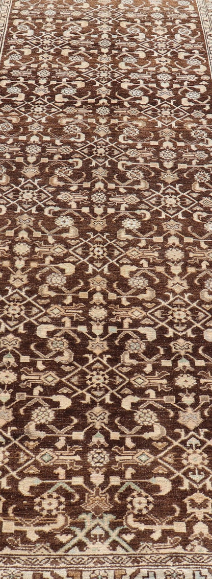 Measures: 3'3 x 9'11 Vintage Persian Mahal Runner with All - Over Herati Design. Keivan Woven Arts / rug EN - 14504, country of origin / type: Iran / Mahal, circa 1940 This Persian vintage mahal runner from mid - 20th century features a arrangemen... - Keivan Woven ArtsEN - 14504 - 18679Rug