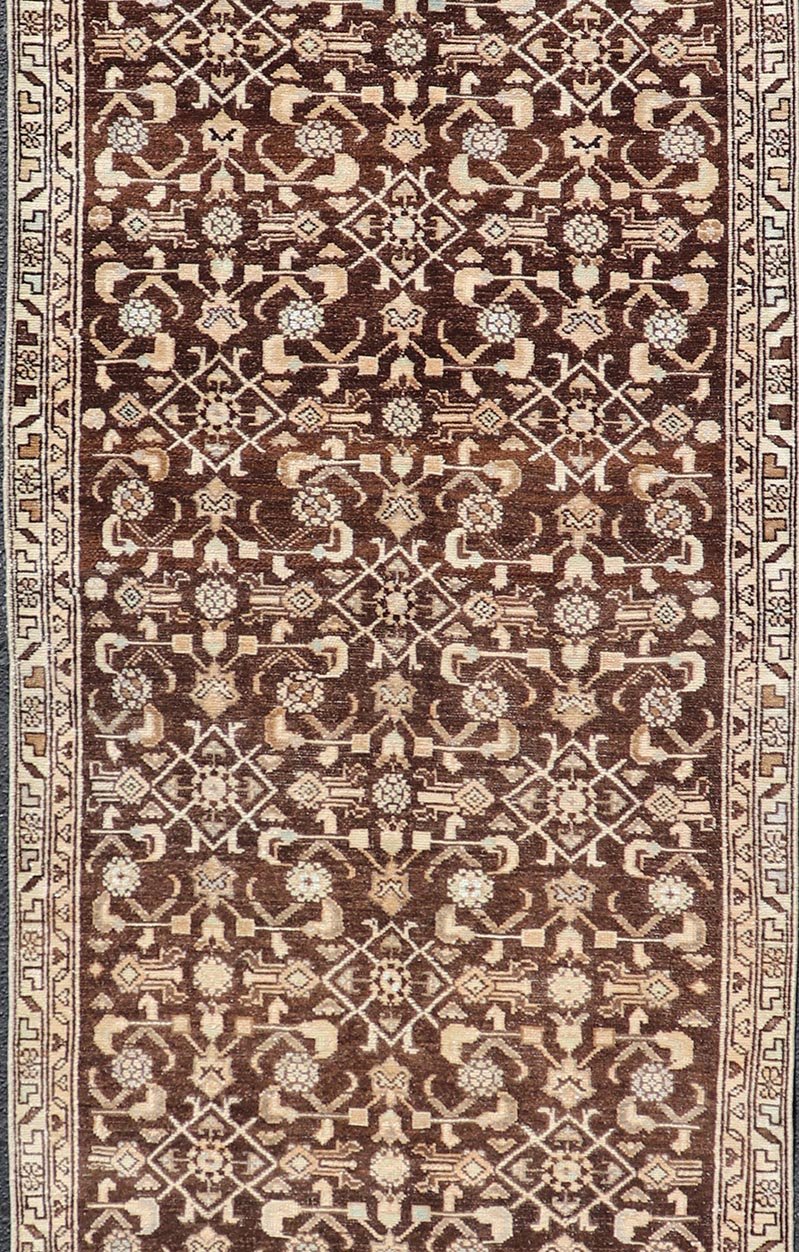 Measures: 3'3 x 9'11 Vintage Persian Mahal Runner with All - Over Herati Design. Keivan Woven Arts / rug EN - 14504, country of origin / type: Iran / Mahal, circa 1940 This Persian vintage mahal runner from mid - 20th century features a arrangemen... - Keivan Woven ArtsEN - 14504 - 18679Rug