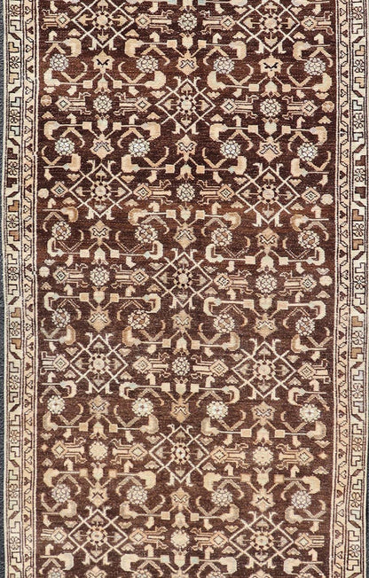 Measures: 3'3 x 9'11 Vintage Persian Mahal Runner with All - Over Herati Design. Keivan Woven Arts / rug EN - 14504, country of origin / type: Iran / Mahal, circa 1940 This Persian vintage mahal runner from mid - 20th century features a arrangemen... - Keivan Woven ArtsEN - 14504 - 18679Rug