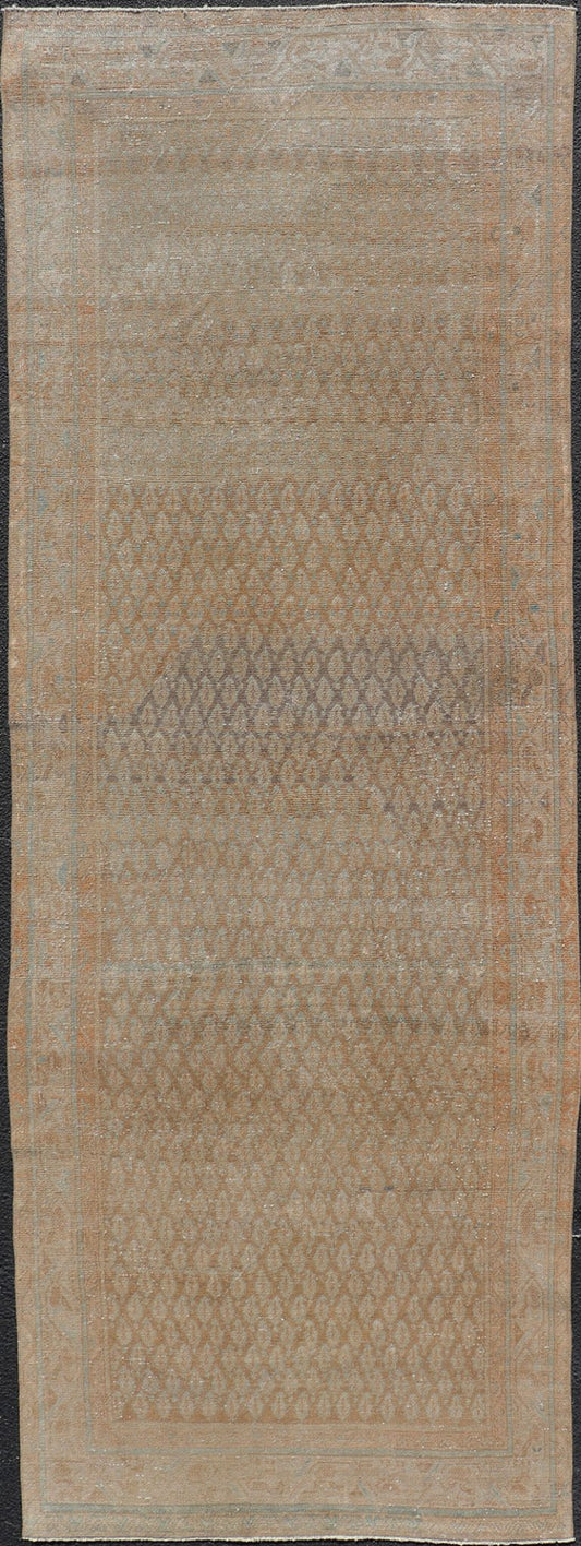 Measures: 3'10 x 11'0 Persian Vintage Hamedan Runner with Sub - Geometric Paisley Tribal Design. Country of Origin: Iran; Type: Malayer; Design: Floral, All - Over, Persian Floral; Keivan Woven Arts: rug EN - 14505. This Persian Hamadan features a... - Keivan Woven ArtsEN - 14505 - 18685