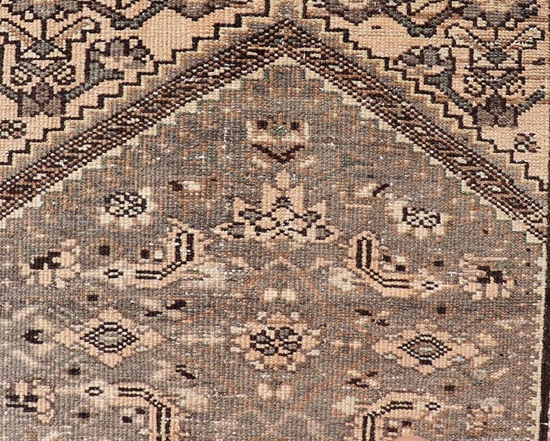 Measures: 2'11 x 9'4 Vintage Persian Hamadan Runner in Warm Tones of Grey, Brown and Taupe. Country of Origin: Iran; Type: Hamedan; Design: Floral, Persian Floral, All - Over; Keivan Woven Arts: rug EN - 14506. This vintage Persian runner featur... - Keivan Woven ArtsEN - 14506 - 18686Rug