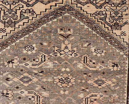 Measures: 2'11 x 9'4 Vintage Persian Hamadan Runner in Warm Tones of Grey, Brown and Taupe. Country of Origin: Iran; Type: Hamedan; Design: Floral, Persian Floral, All - Over; Keivan Woven Arts: rug EN - 14506. This vintage Persian runner featur... - Keivan Woven ArtsEN - 14506 - 18686Rug