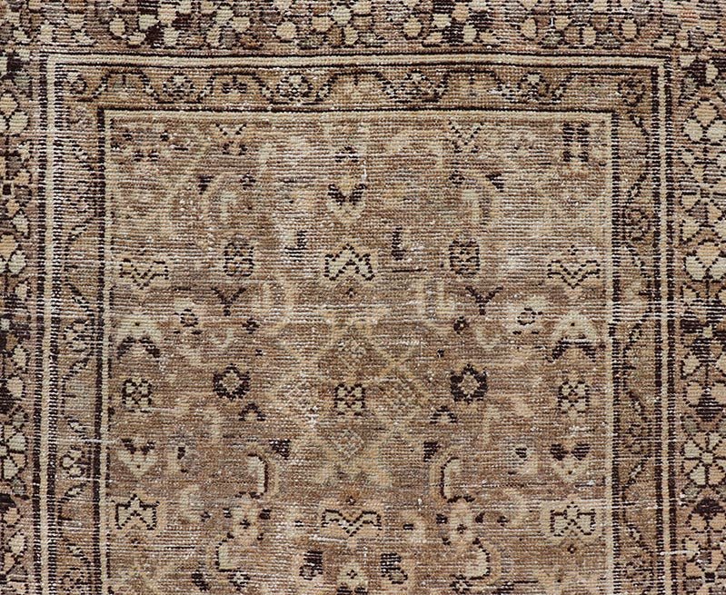 Measures: 3'0 x 9'2 Persian Hamadan Runner in Warm Tones of Tan, Taupe, Brown, and L. Brown. Country of Origin: Iran; Type: Hamedan; Design: Floral, Persian Floral, All - Over; Keivan Woven Arts: rug EN - 14507. This vintage Persian runner feat... - Keivan Woven ArtsEN - 14507 - 18692Rug