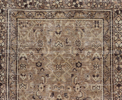 Measures: 3'0 x 9'2 Persian Hamadan Runner in Warm Tones of Tan, Taupe, Brown, and L. Brown. Country of Origin: Iran; Type: Hamedan; Design: Floral, Persian Floral, All - Over; Keivan Woven Arts: rug EN - 14507. This vintage Persian runner feat... - Keivan Woven ArtsEN - 14507 - 18692Rug