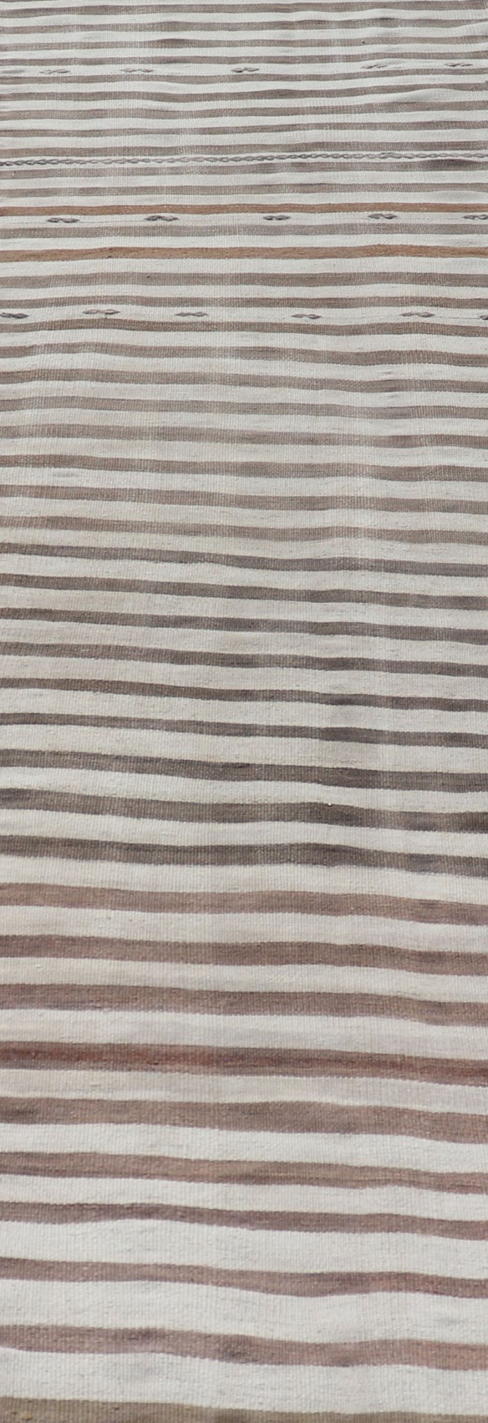 Measures: 3'0 x 11'1 Turkish Long Vintage Natural Kilim with Stripes in Ivory, Taupe and Brown. Keivan Woven Arts / rug EN - 14576, country of origin / type: Turkey / Kilim, circa Mid - 20th Century. This flat - woven Kilim runner from Turkey featu... - Keivan Woven ArtsEN - 14576 - 22794Rug