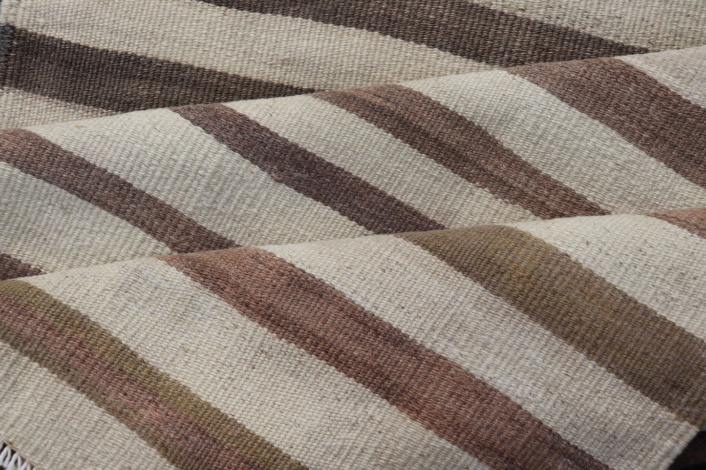 Measures: 3'0 x 11'1 Turkish Long Vintage Natural Kilim with Stripes in Ivory, Taupe and Brown. Keivan Woven Arts / rug EN - 14576, country of origin / type: Turkey / Kilim, circa Mid - 20th Century. This flat - woven Kilim runner from Turkey featu... - Keivan Woven ArtsEN - 14576 - 22794Rug
