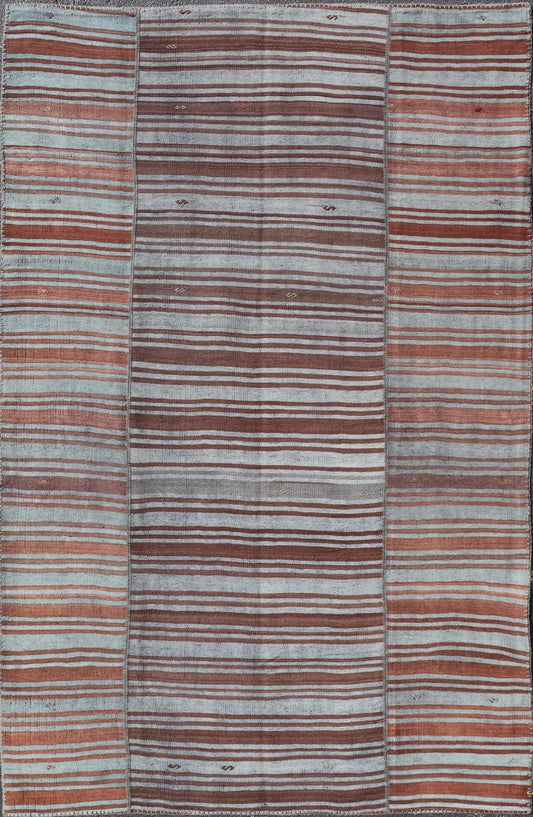 Vintage Turkish Tribal Kilim Rug with Rich Multicolored Stripes - Keivan Woven ArtsEN - 14661Rug