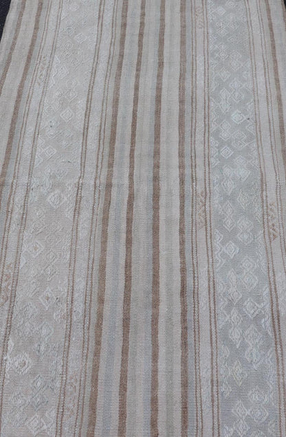 Vintage Turkish Tribal Kilim Rug with Soft Beige and Light Brown Stripes. - Keivan Woven ArtsEN - 14665Rug