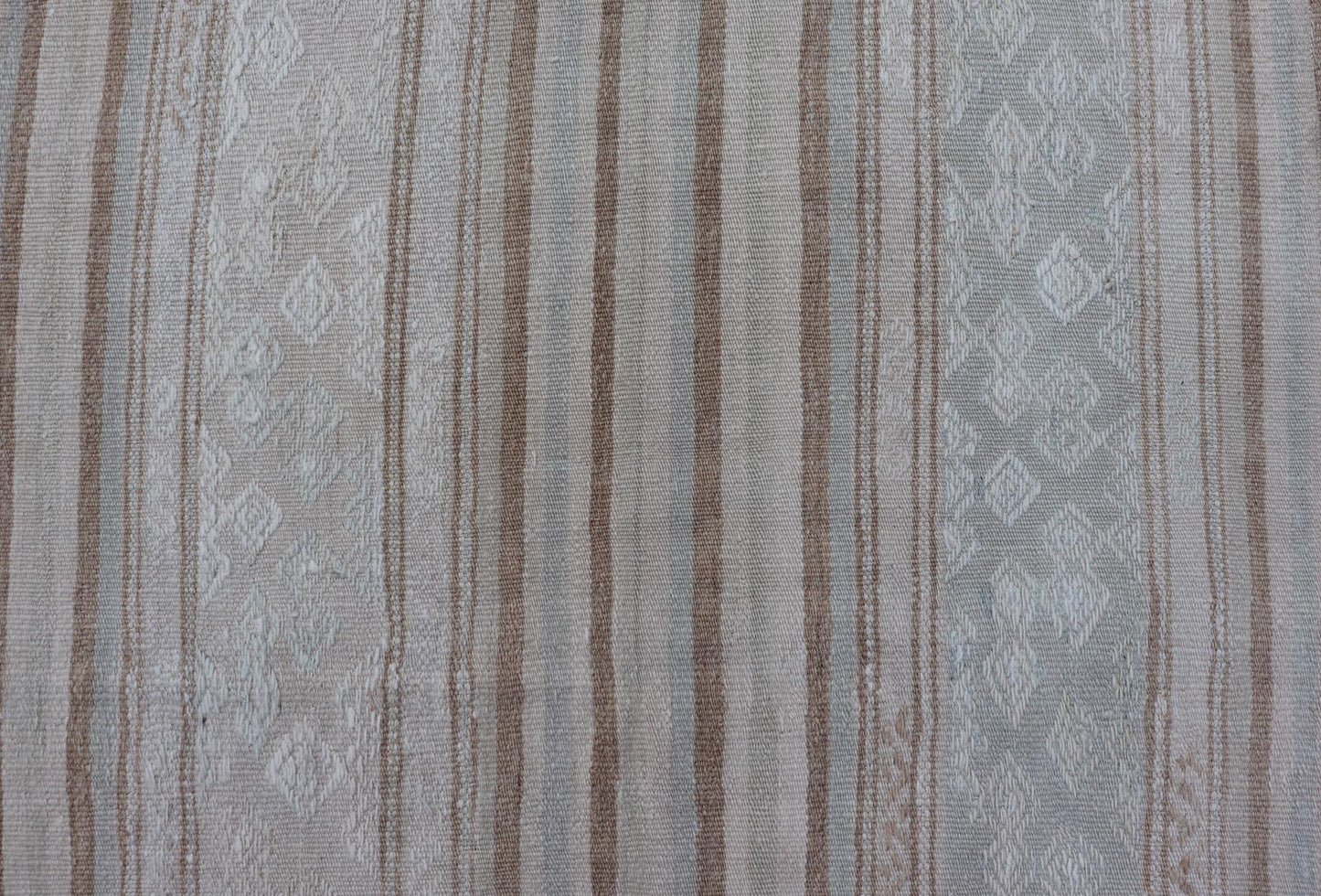 Vintage Turkish Tribal Kilim Rug with Soft Beige and Light Brown Stripes. - Keivan Woven ArtsEN - 14665Rug