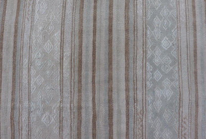 Vintage Turkish Tribal Kilim Rug with Soft Beige and Light Brown Stripes. - Keivan Woven ArtsEN - 14665Rug