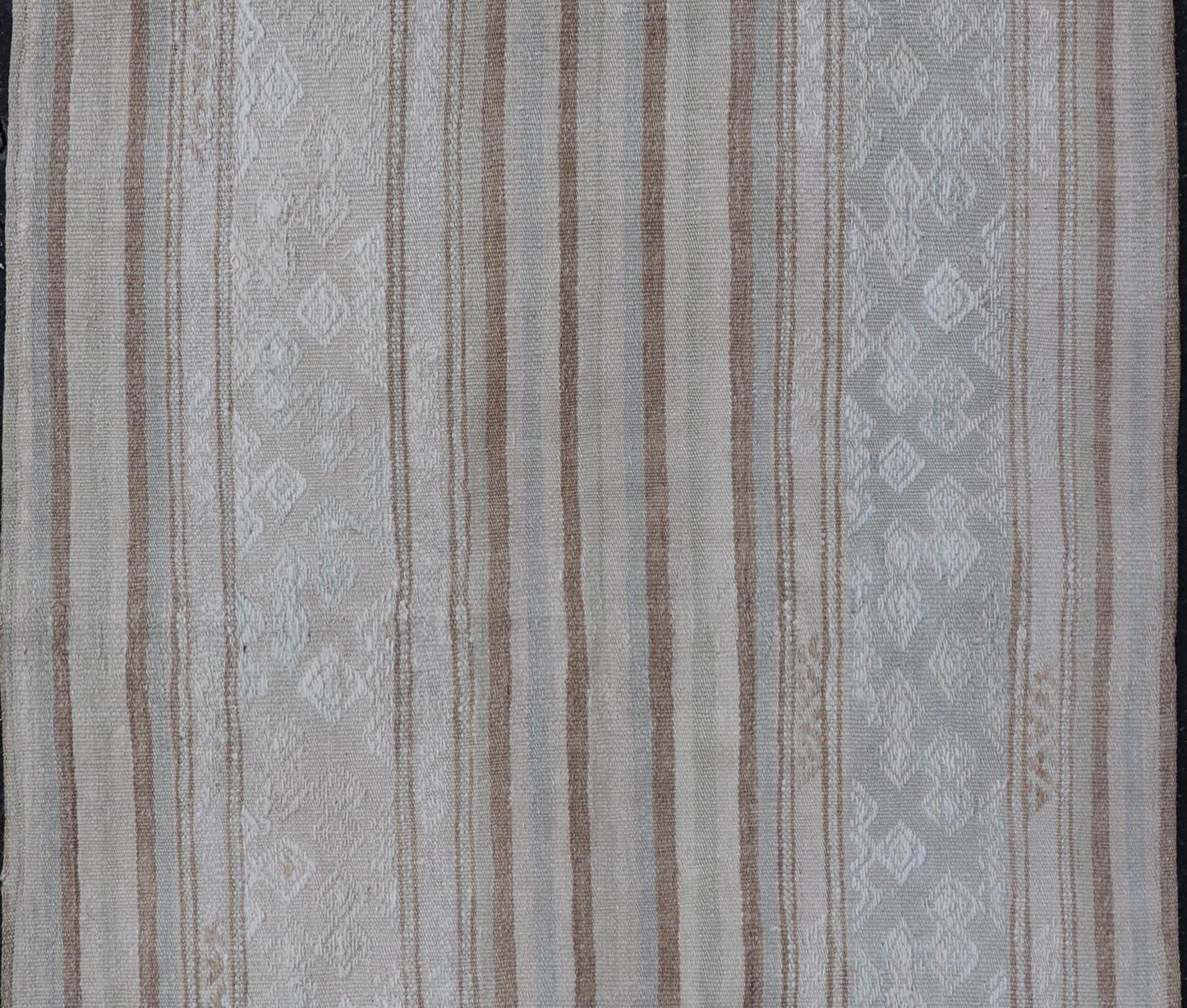 Vintage Turkish Tribal Kilim Rug with Soft Beige and Light Brown Stripes. - Keivan Woven ArtsEN - 14665Rug