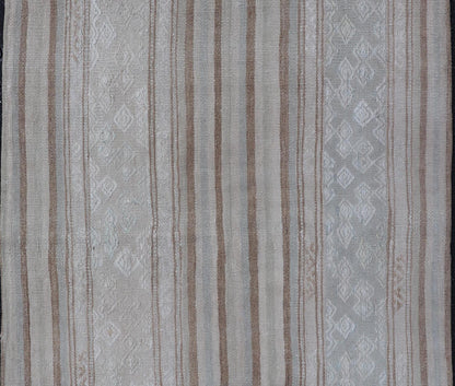 Vintage Turkish Tribal Kilim Rug with Soft Beige and Light Brown Stripes. - Keivan Woven ArtsEN - 14665Rug