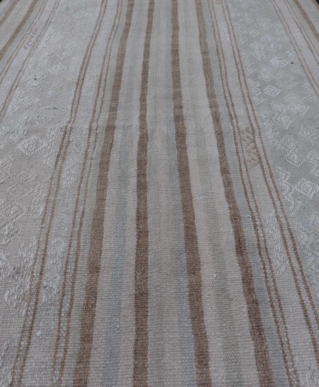 Vintage Turkish Tribal Kilim Rug with Soft Beige and Light Brown Stripes. - Keivan Woven ArtsEN - 14665Rug