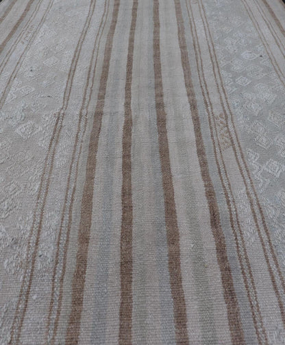 Vintage Turkish Tribal Kilim Rug with Soft Beige and Light Brown Stripes. - Keivan Woven ArtsEN - 14665Rug