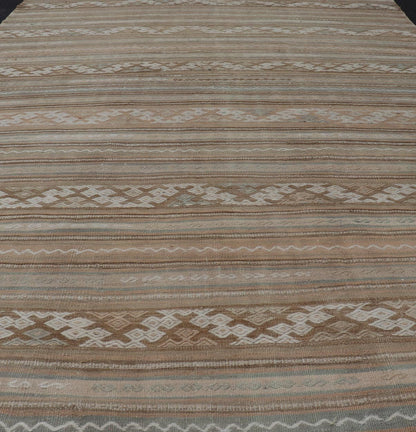 Vintage Turkish Flat - Weave Striped Kilim in Taupe, Cream, and Light Brown. Keivan Woven Arts / rug EN - 14683, country of origin / type: Turkey / Kilim, circa 1950. Measures: 5'0 x 9'4 This vintage flat - woven Kilim runner features a minimalist des... - Keivan Woven ArtsEN - 14683 - 23977Rug