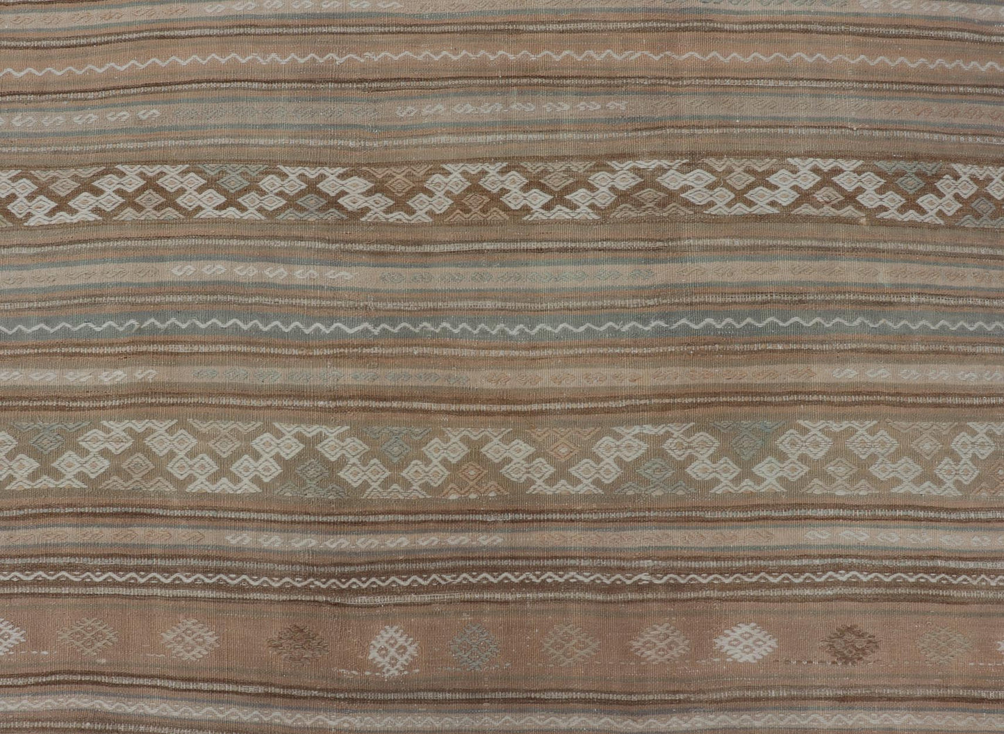 Vintage Turkish Flat - Weave Striped Kilim in Taupe, Cream, and Light Brown. Keivan Woven Arts / rug EN - 14683, country of origin / type: Turkey / Kilim, circa 1950. Measures: 5'0 x 9'4 This vintage flat - woven Kilim runner features a minimalist des... - Keivan Woven ArtsEN - 14683 - 23977Rug