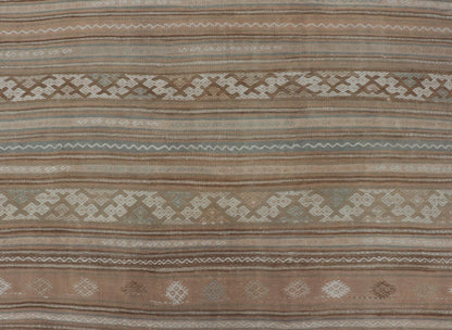 Vintage Turkish Flat - Weave Striped Kilim in Taupe, Cream, and Light Brown. Keivan Woven Arts / rug EN - 14683, country of origin / type: Turkey / Kilim, circa 1950. Measures: 5'0 x 9'4 This vintage flat - woven Kilim runner features a minimalist des... - Keivan Woven ArtsEN - 14683 - 23977Rug
