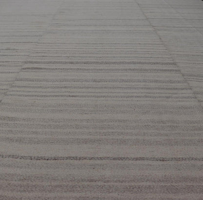 Measures: 8'3 x 11'4 Vintage Hand Woven Turkish Paneled Kilim In Off White and Light Gray. Keivan Woven Arts / rug EN - 14687 country of origin / type: Turkey / Kilim, circa mid - 20th century - Keivan Woven ArtsEN - 14687 - 21835Rug