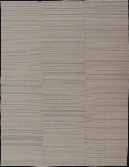 Measures: 8'3 x 11'4 Vintage Hand Woven Turkish Paneled Kilim In Off White and Light Gray. Keivan Woven Arts / rug EN - 14687 country of origin / type: Turkey / Kilim, circa mid - 20th century - Keivan Woven ArtsEN - 14687 - 21835Rug