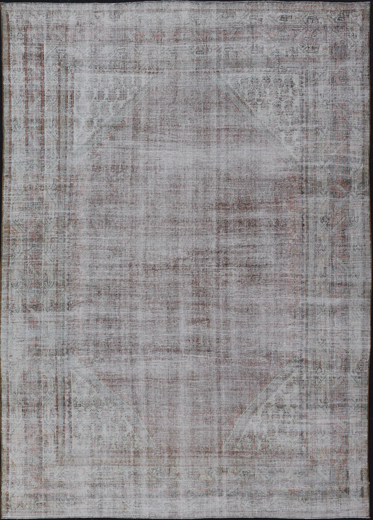 Measures: 8'6 x 13'0 Antique Distressed Persian Mahal Rug With Large Medallion In Muted Colors. Keivan Woven Arts: rug EN - 14762; Persian Mahal antique Rug with Floral Design in orange, green and light brown; Authentic Persian Rug, Antique Mahal Rug... - Keivan Woven ArtsEN - 14762 - 21847