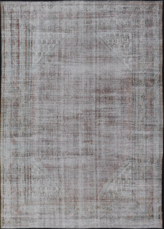 Measures: 8'6 x 13'0 Antique Distressed Persian Mahal Rug With Large Medallion In Muted Colors. Keivan Woven Arts: rug EN - 14762; Persian Mahal antique Rug with Floral Design in orange, green and light brown; Authentic Persian Rug, Antique Mahal Rug... - Keivan Woven ArtsEN - 14762 - 21847
